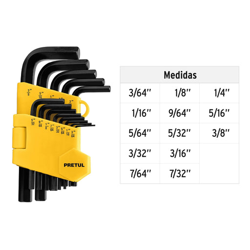 Llaves allen hexagonal pulgadas x 13 piezas Pretul