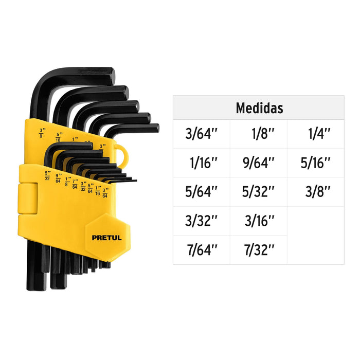 Llaves allen hexagonal pulgadas x 13 piezas Pretul
