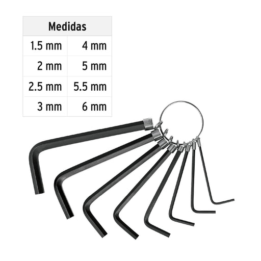 Llaves allen tipo llavero milimétrico 8 piezas Pretul