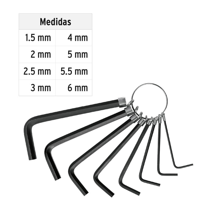 Llaves allen tipo llavero milimétrico 8 piezas Pretul