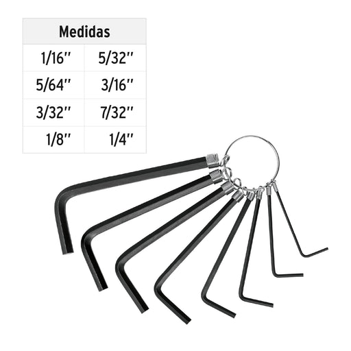 Llaves allen tipo llavero pulgadas 8 piezas Pretul