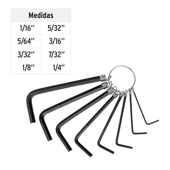 Llaves allen tipo llavero pulgadas 8 piezas Pretul