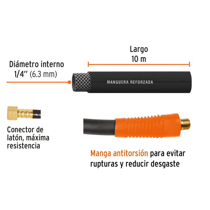 Manguera de aire para compresor reforzada 1/4x10mt Truper - 2