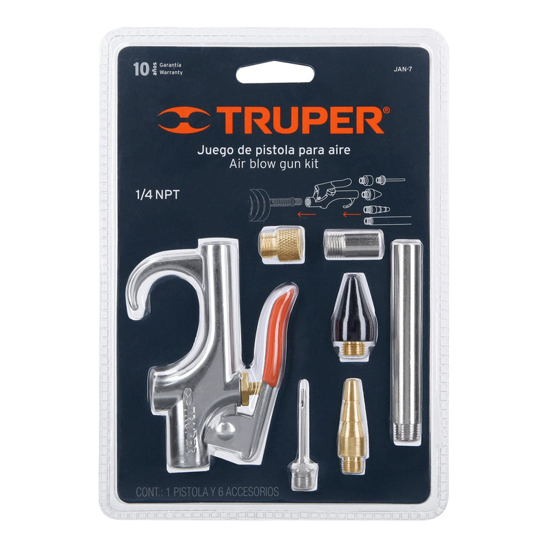 Pistola para sopletear 2 boquillas 4 accesorios Truper - 1
