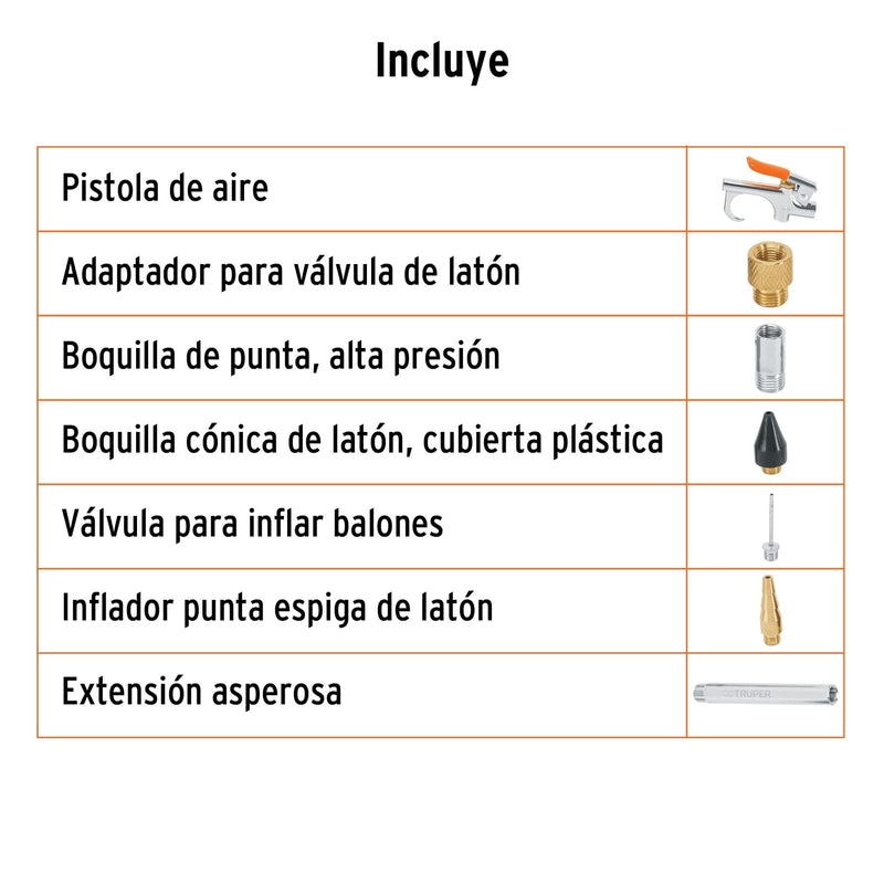 Pistola para sopletear 2 boquillas 4 accesorios Truper - 2