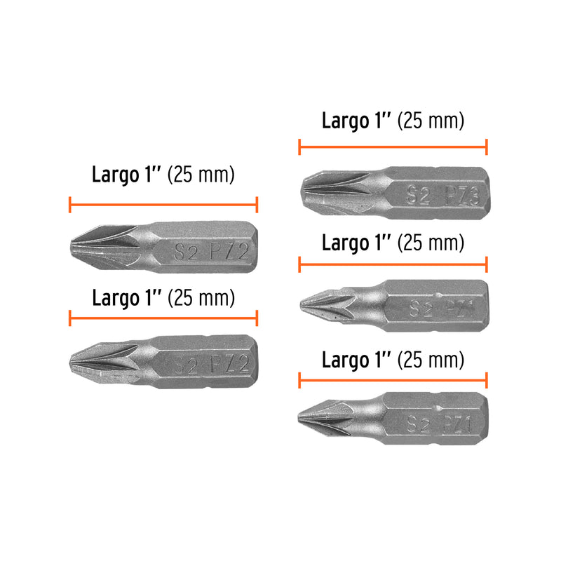 Puntas atornillador PZ1 PZ2 PZ3 x 1" x 5 piezas Truper