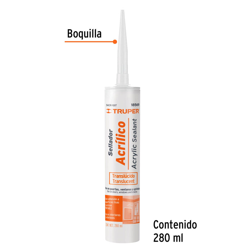 Sellador silicona acrilico transparente Truper